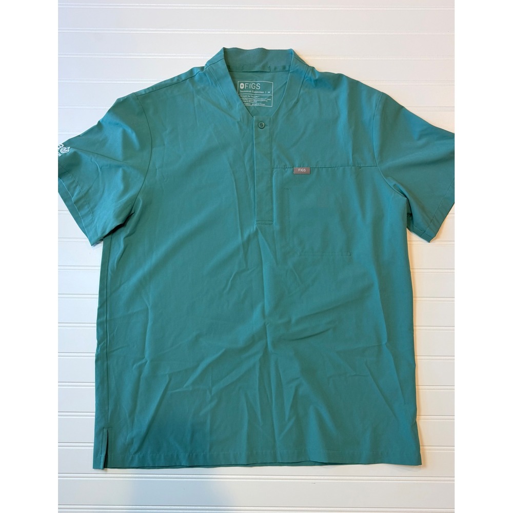 Figs Technical Collection Scrub Top Mens Medium Teal Green Aya Healthcare Logo